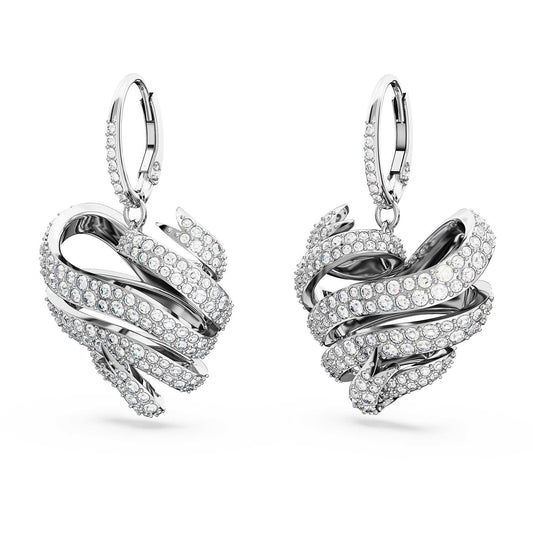 Swarovski Volta Heart Stud Earrings, Rhodium Plated, Clear Crystal Pavé for Women