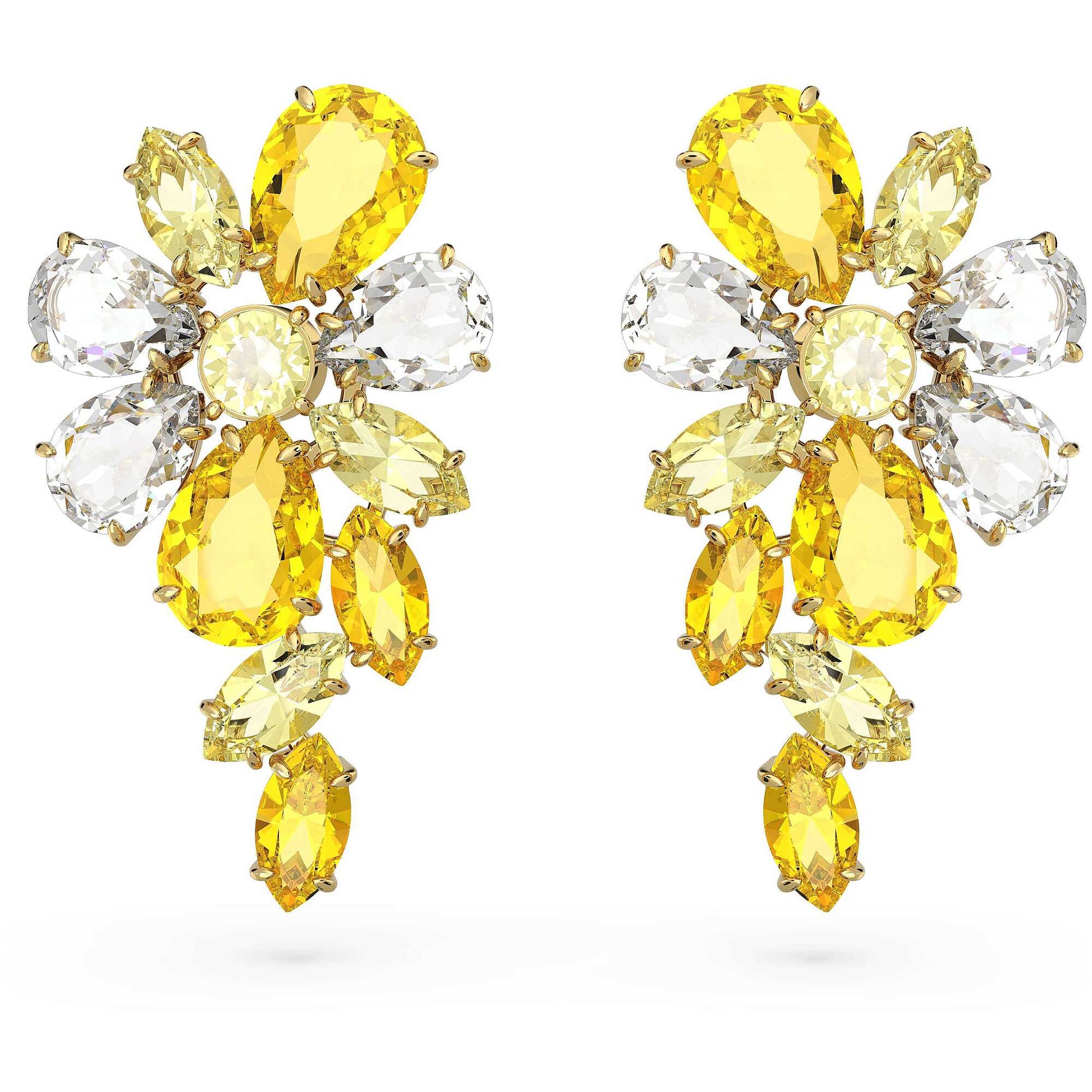 Swarovski Gema Drop Earrings: Elegant Mixed Cut Yellow Flower Gold-Tone Plated