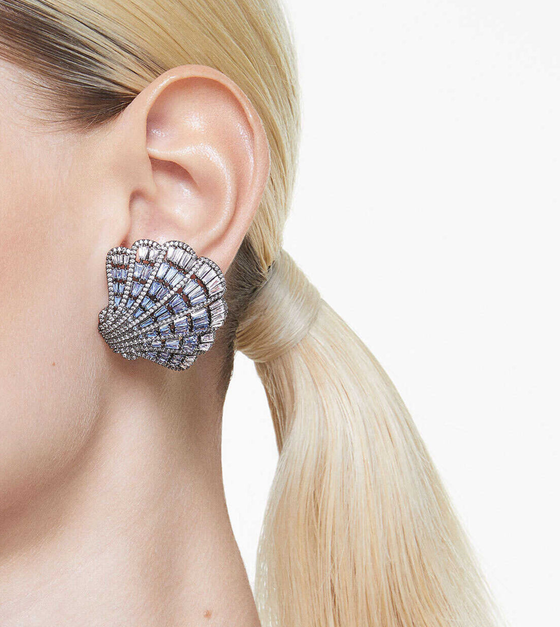 Swarovski Idyllia Blue Crystal Shell Clip Earrings for Women