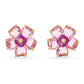 Florere Gold-tone Plated Pink Flower Stud Earrings with Swarovski Crystals