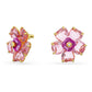 Florere Gold-tone Plated Pink Flower Stud Earrings with Swarovski Crystals