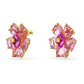 Florere Gold-tone Plated Pink Flower Stud Earrings with Swarovski Crystals