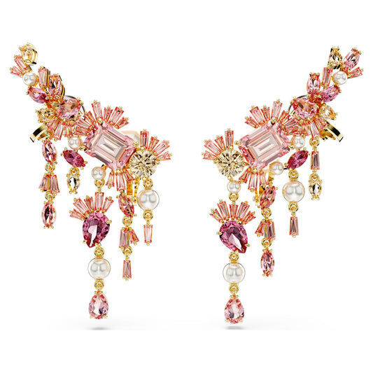 Swarovski Gema Clip-On Earrings with Pink Crystal Chandelier Design