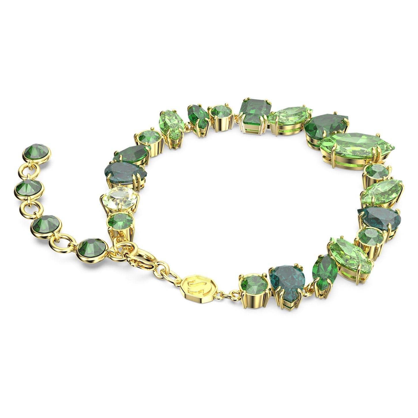 Elegant Swarovski Gema Green Mixed-Cut Bracelet Gold-Tone Plated