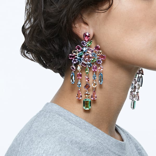 SWAROVSKI Gema Multicolored Crystal Chandelier Clip Earrings Rhodium-Plated