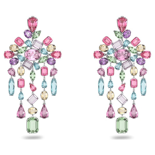 SWAROVSKI Gema Multicolored Crystal Chandelier Clip Earrings Rhodium-Plated