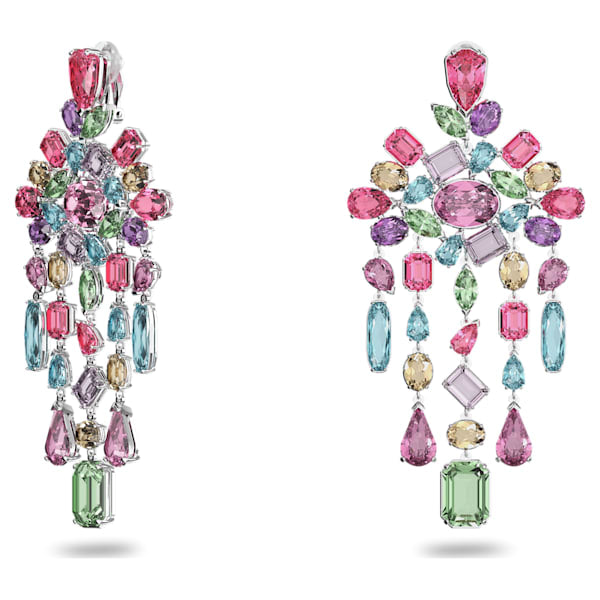 SWAROVSKI Gema Multicolored Crystal Chandelier Clip Earrings Rhodium-Plated