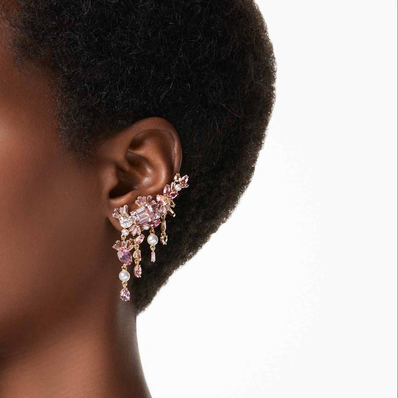 Swarovski Gema Clip-On Earrings with Pink Crystal Chandelier Design