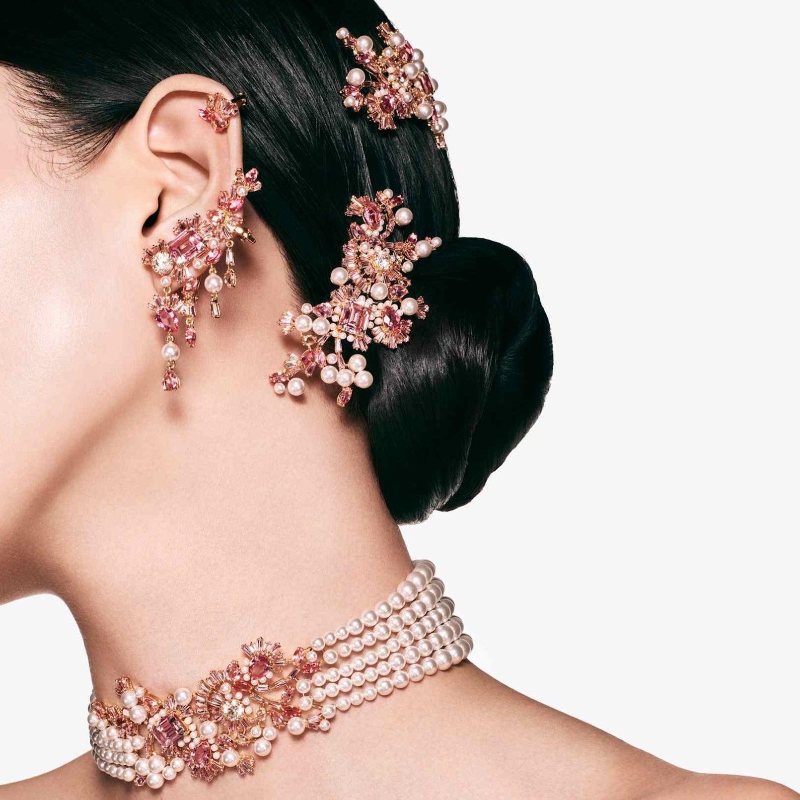 Swarovski Gema Clip-On Earrings with Pink Crystal Chandelier Design