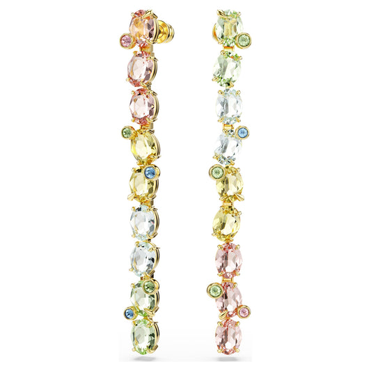 Swarovski Gema Asymmetrical Multicolored Gold-Tone Long Crystal Drop Earrings