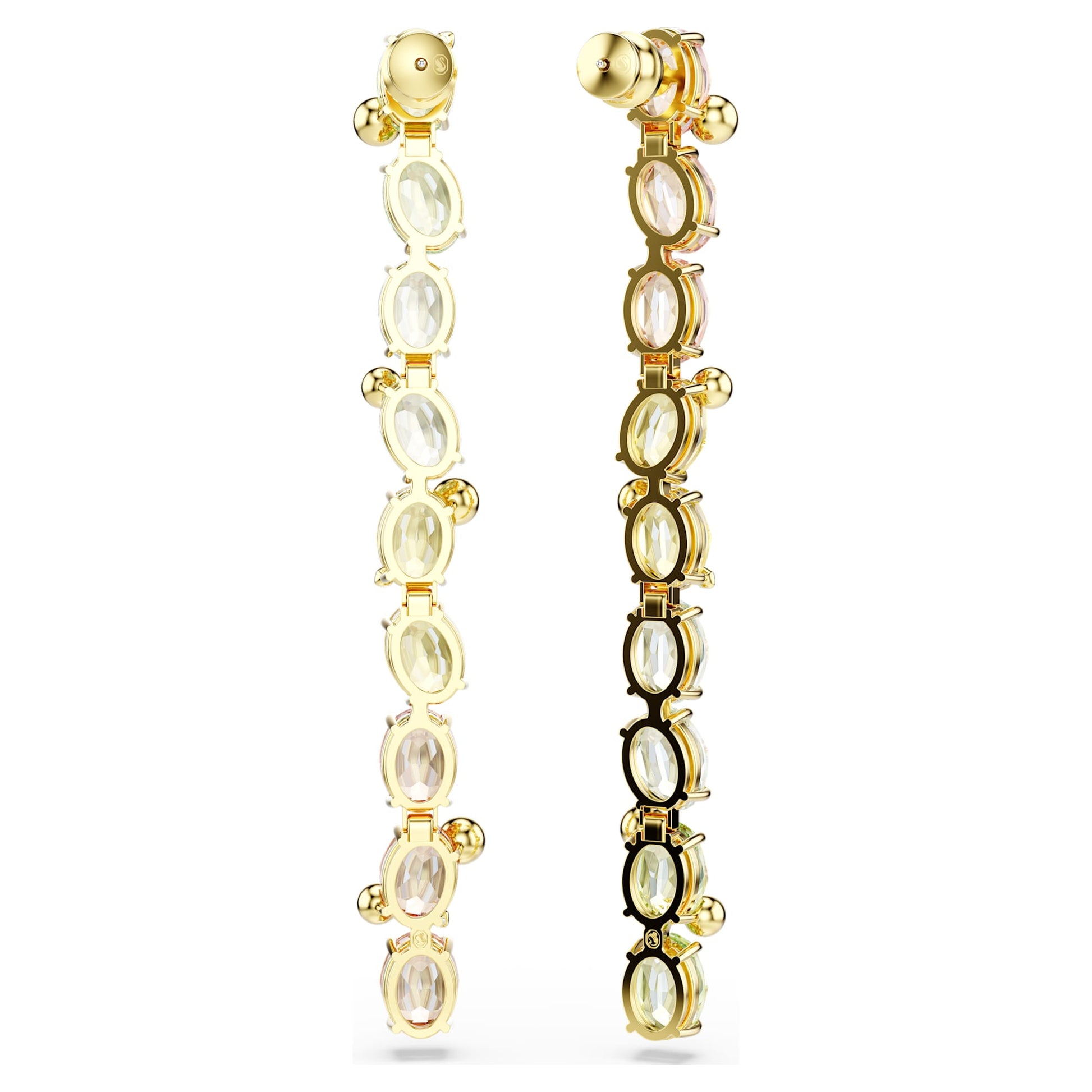 Swarovski Gema Asymmetrical Multicolored Gold-Tone Long Crystal Drop Earrings