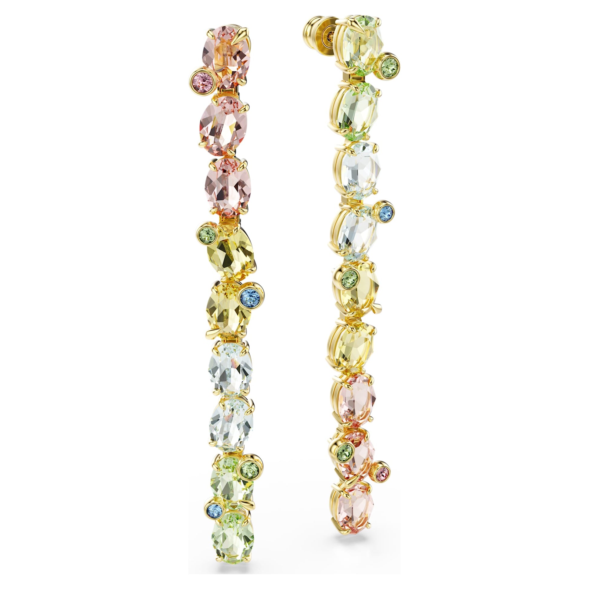 Swarovski Gema Asymmetrical Multicolored Gold-Tone Long Crystal Drop Earrings