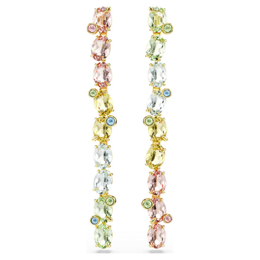 Swarovski Gema Asymmetrical Multicolored Gold-Tone Long Crystal Drop Earrings