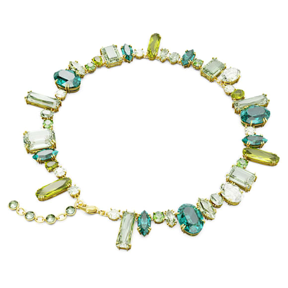 Gema Necklace, Mixed Cuts, Green, Gold-Tone Plated Crystal Jewelry