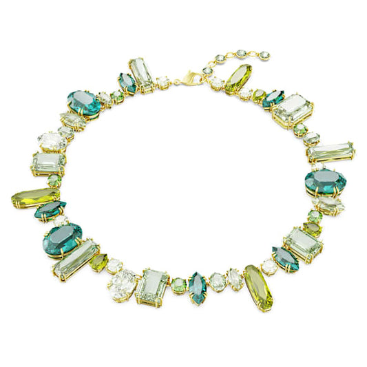 Gema Necklace, Mixed Cuts, Green, Gold-Tone Plated Crystal Jewelry