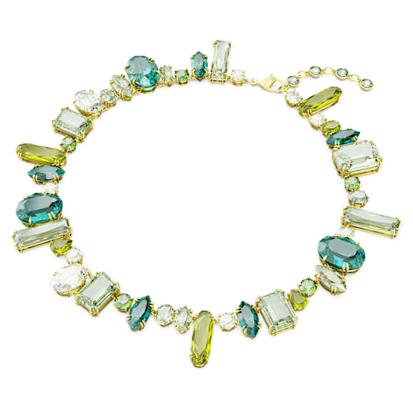 Gema Necklace, Mixed Cuts, Green, Gold-Tone Plated Crystal Jewelry