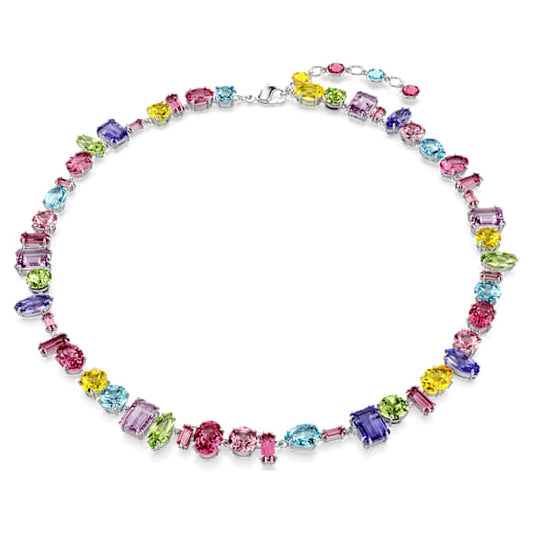 Swarovski Gema Multicolored Rhodium Plated Necklace: Mixed Crystal Cuts, Dazzling Elegance