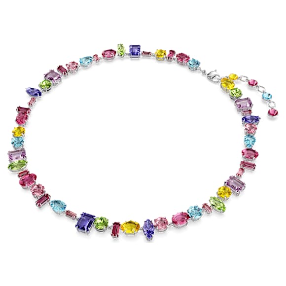 Swarovski Gema Multicolored Rhodium Plated Necklace: Mixed Crystal Cuts, Dazzling Elegance