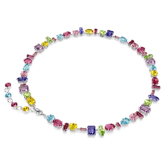 Swarovski Gema Multicolored Rhodium Plated Necklace: Mixed Crystal Cuts, Dazzling Elegance