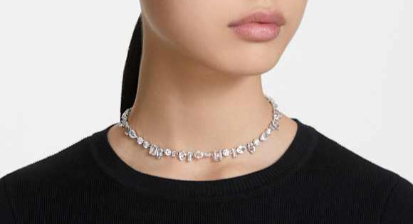 Swarovski Gema Mixed-Cut White Crystal Rhodium-Plated Dazzling Necklace for Women
