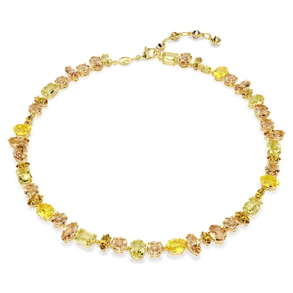 Elegant Gema Tennis Necklace, Mixed Yellow Crystals, Gold-Tone Plated