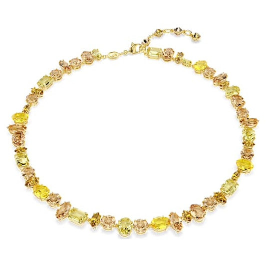 Elegant Gema Tennis Necklace, Mixed Yellow Crystals, Gold-Tone Plated