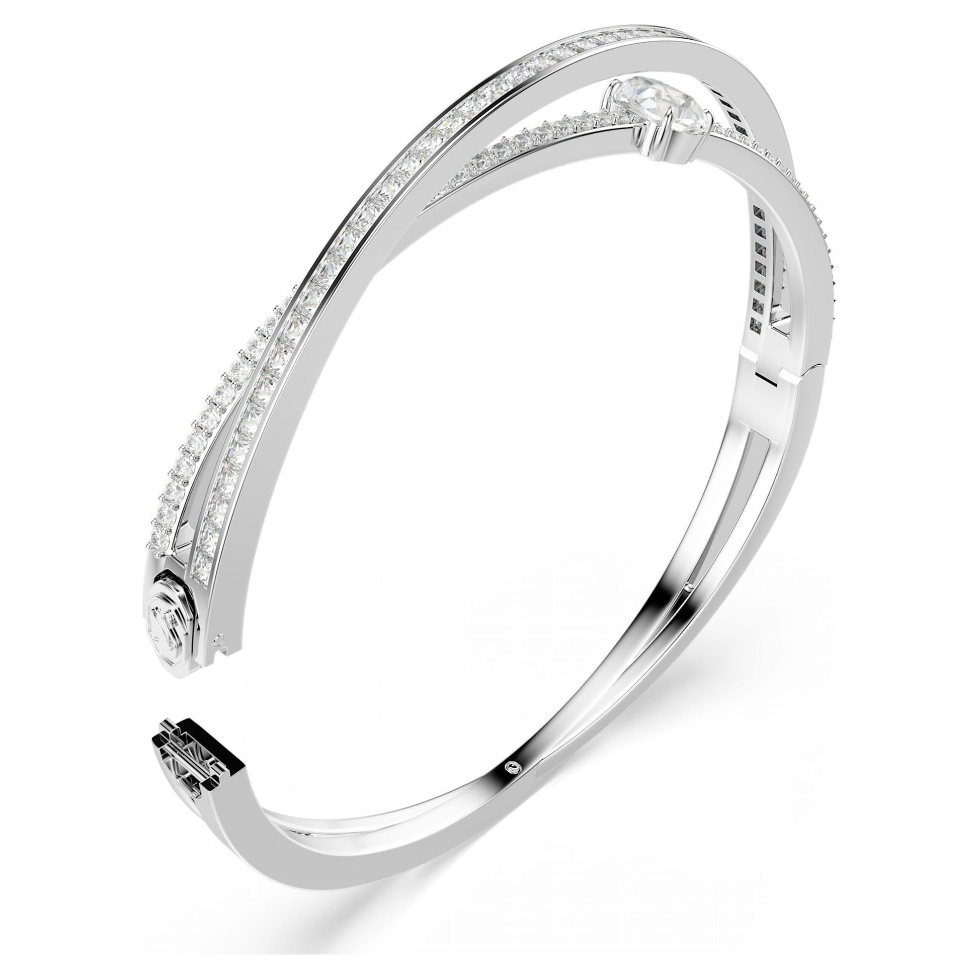 Swarovski Hyperbola Twisting Bangle with White Crystals Rhodium Plated