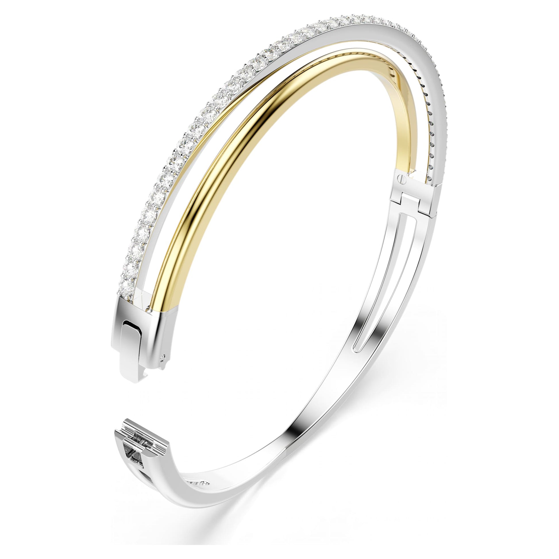 Elegant Swarovski Hyperbola Round-Cut White Mixed Metal Bangle
