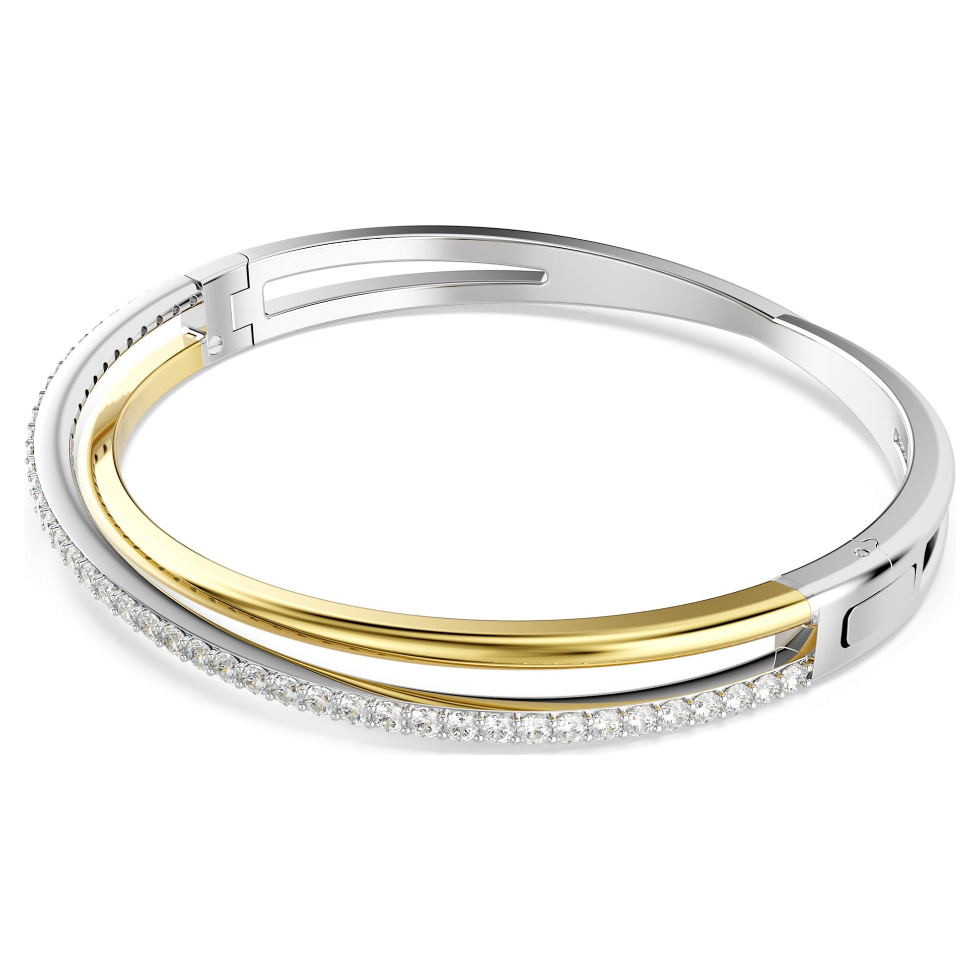 Elegant Swarovski Hyperbola Round-Cut White Mixed Metal Bangle