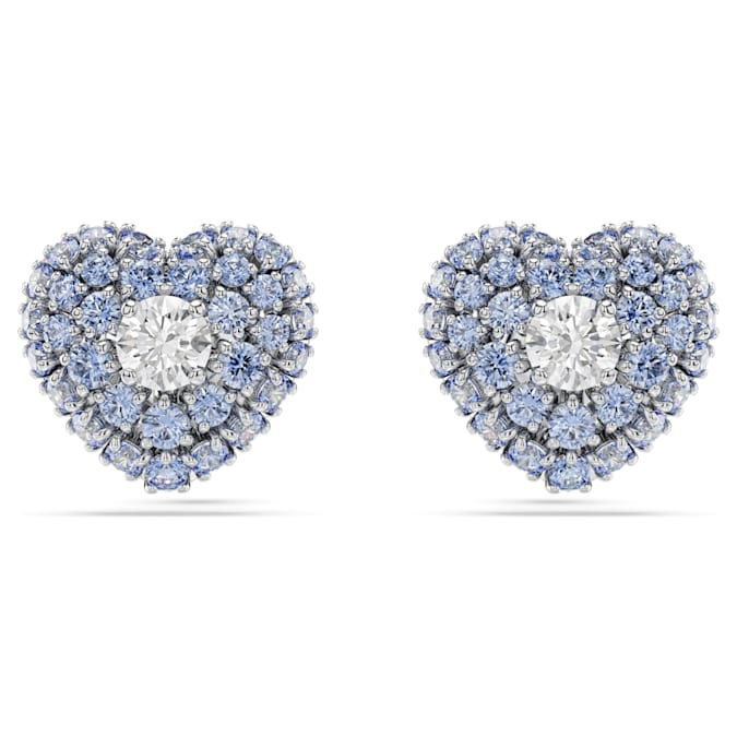 Blue Heart Stud Earrings with Rhodium-Plated Swarovski Zirconia
