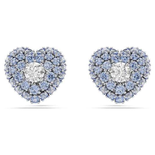 Blue Heart Stud Earrings with Rhodium-Plated Swarovski Zirconia