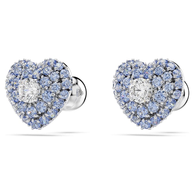Blue Heart Stud Earrings with Rhodium-Plated Swarovski Zirconia