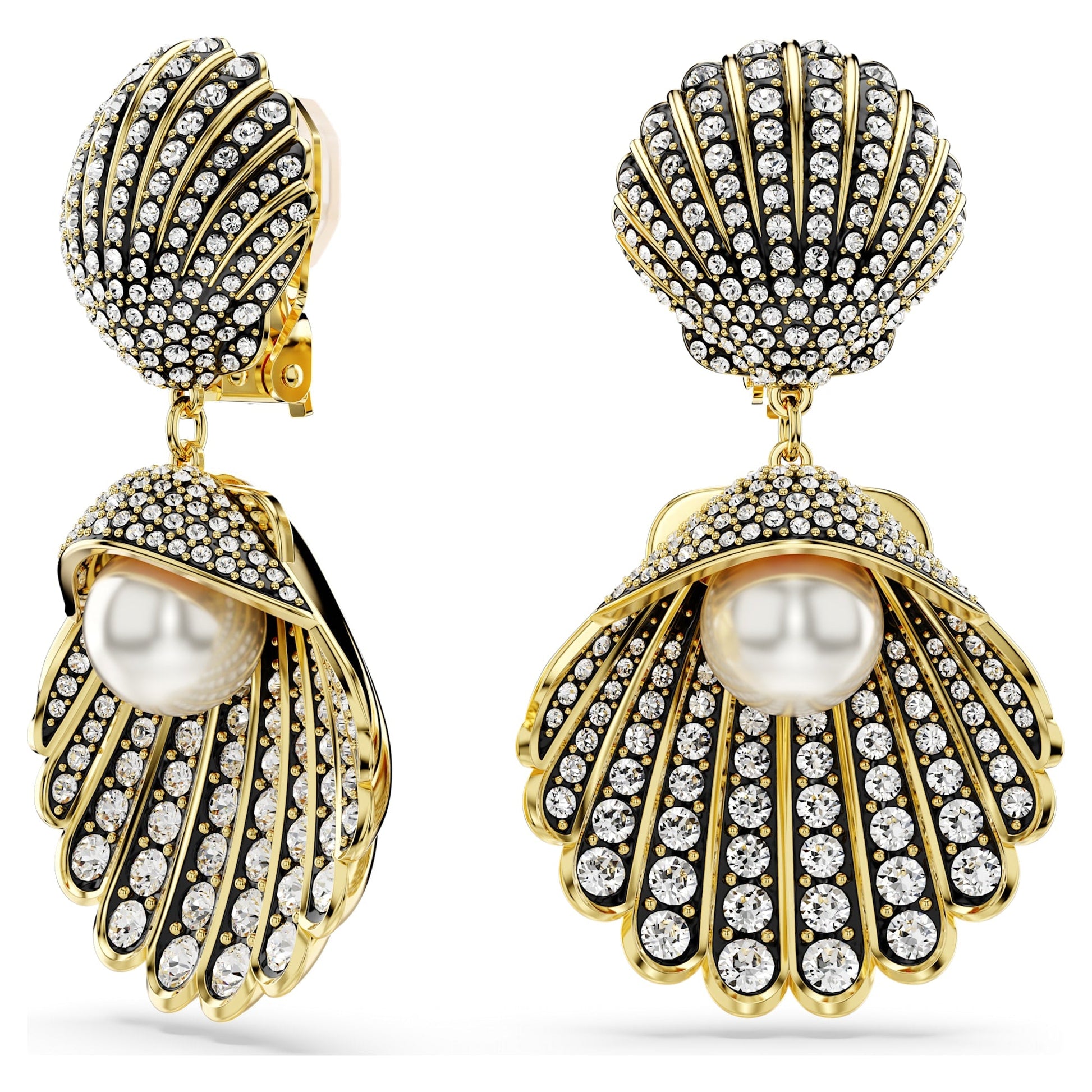 SWAROVSKI Idyllia Gold‑Tone Clip Earrings with Crystal Pearl Ocean Inspiration
