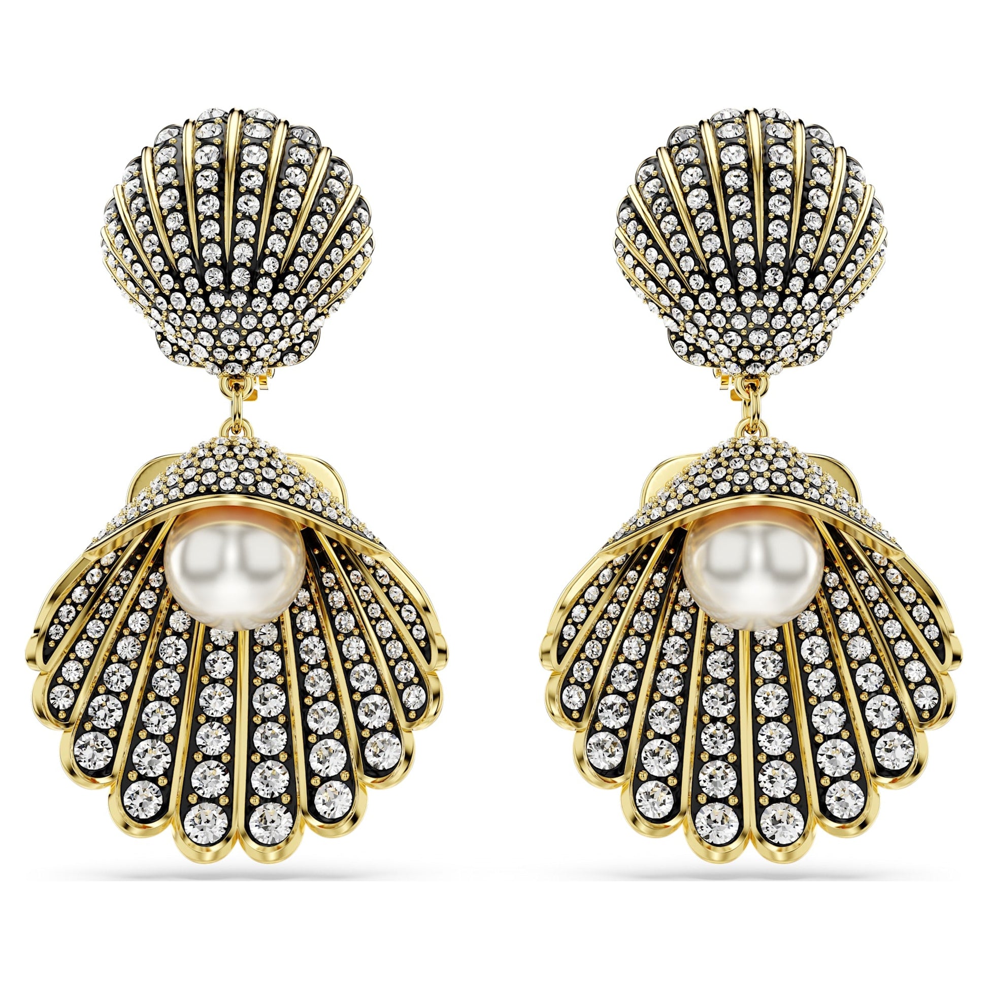SWAROVSKI Idyllia Gold‑Tone Clip Earrings with Crystal Pearl Ocean Inspiration