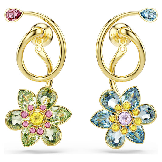 Swarovski Idyllia Gold-Tone Plated Multicolored Flower Drop Earrings
