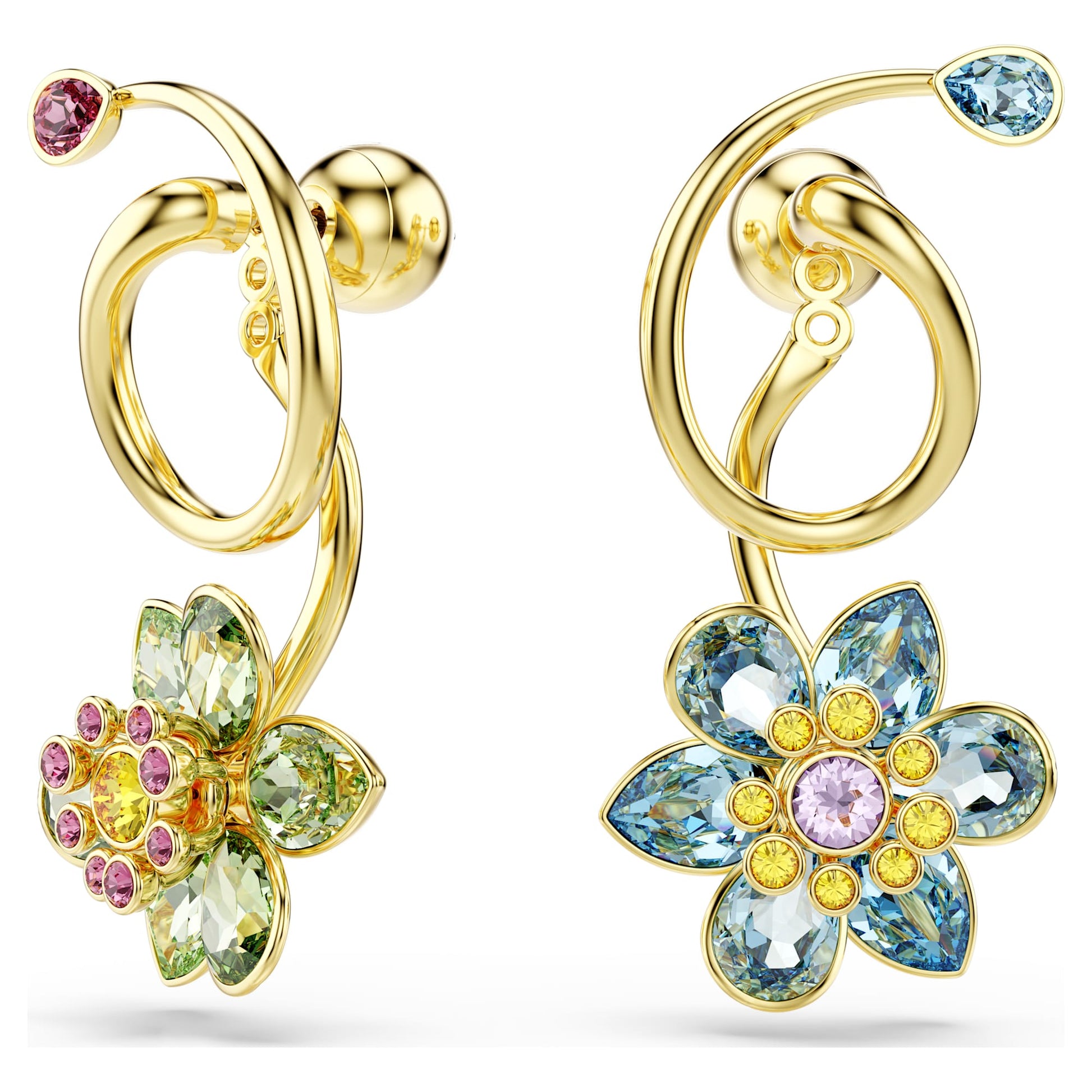 Swarovski Idyllia Gold-Tone Plated Multicolored Flower Drop Earrings