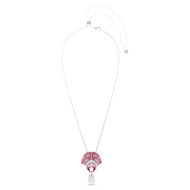 Idyllia Pendant: Elegant Pink Crystal Pearl Shell Rhodium Plated Necklace