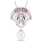 Idyllia Pendant: Elegant Pink Crystal Pearl Shell Rhodium Plated Necklace