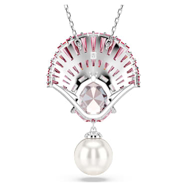 Idyllia Pendant: Elegant Pink Crystal Pearl Shell Rhodium Plated Necklace