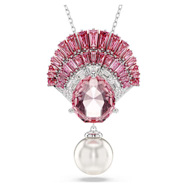 Idyllia Pendant: Elegant Pink Crystal Pearl Shell Rhodium Plated Necklace