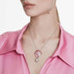 Idyllia Pendant: Elegant Pink Crystal Pearl Shell Rhodium Plated Necklace