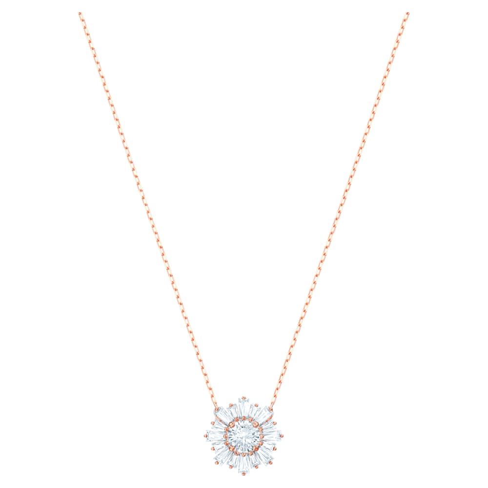 Swarovski Idyllia Sunburst Crystal Pendant Necklace, Rose Gold-Tone Plated, White