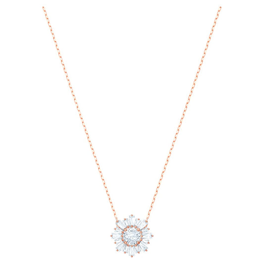 Swarovski Idyllia Sunburst Crystal Pendant Necklace, Rose Gold-Tone Plated, White