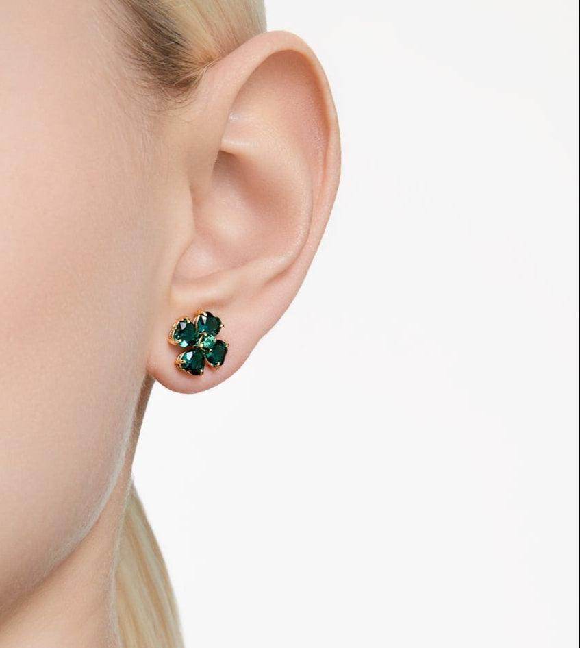 Swarovski Idyllia Green Clover Gold‑Tone Plated Stud Earrings