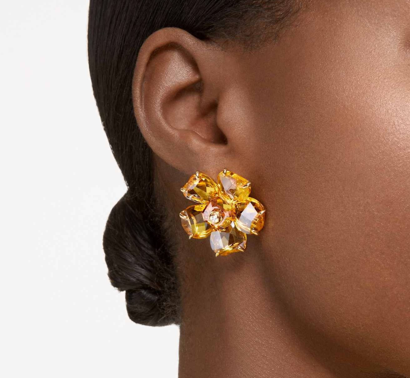Swarovski Idyllia Gold-Tone Yellow Petal Stud Earrings with Crystal