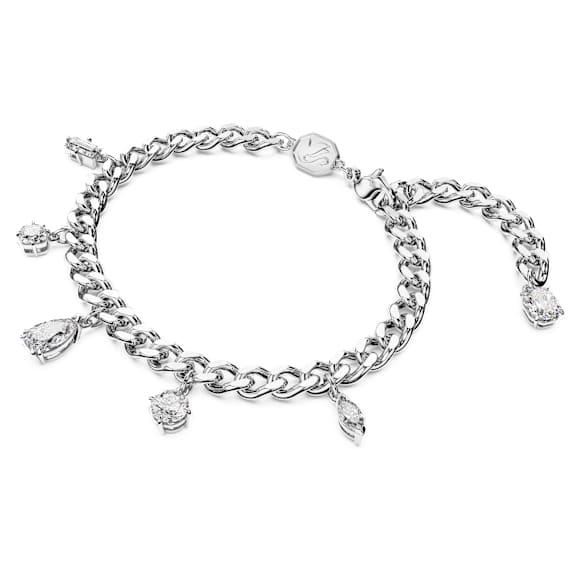 Elegant Imber Mixed Cut Crystal Bracelet, White Rhodium Plated, Chunky Chain Style
