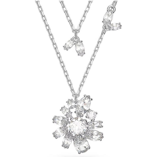 Swarovski Gema Collection Mixed Crystal Flower Layered Necklace, Rhodium Plated