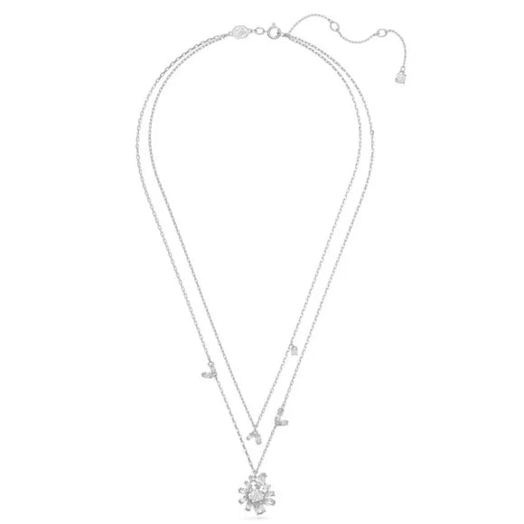 Swarovski Gema Collection Mixed Crystal Flower Layered Necklace, Rhodium Plated