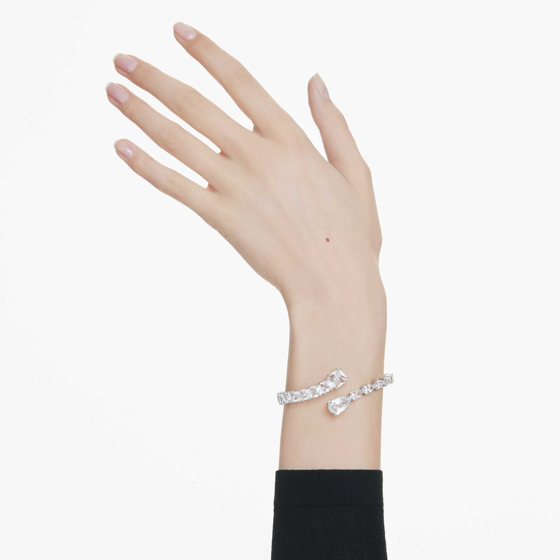 Swarovski Matrix Crystal Cuff Bangle with White Rhodium Plating