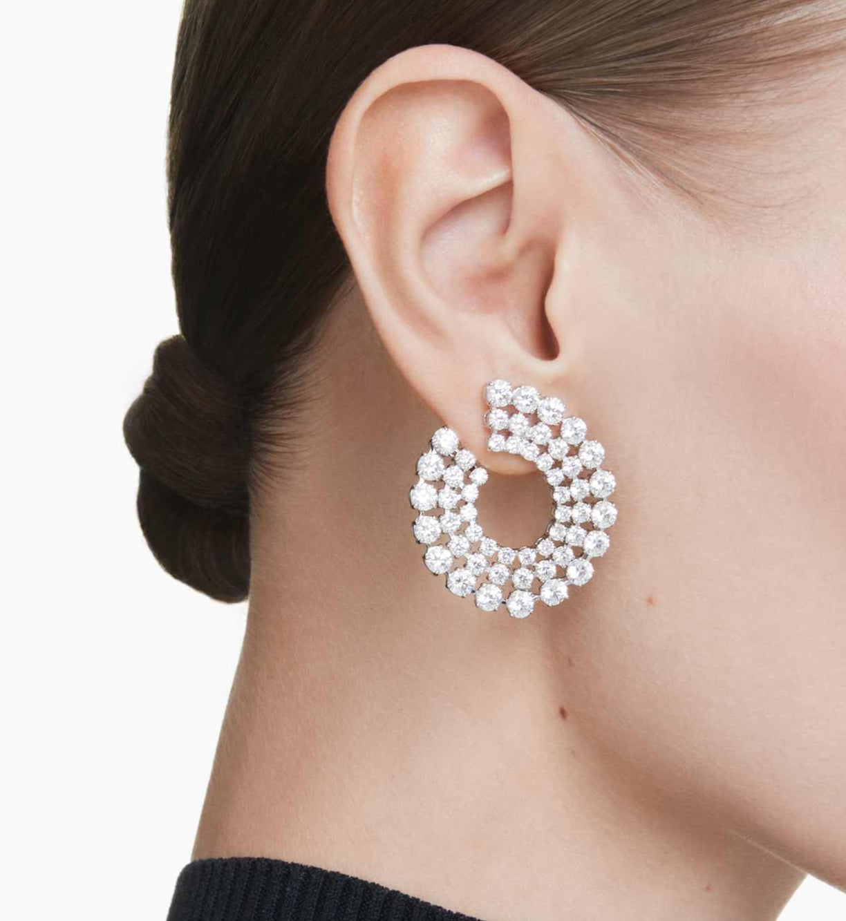 Swarovski Matrix Rhodium-Plated Hoop Earrings with Mixed Round-Cut Zirconia